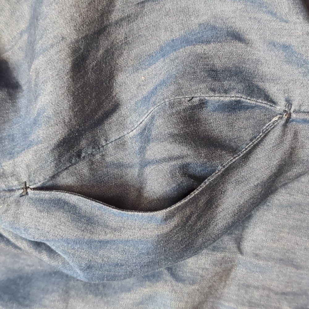 Oak +fort 100%  tencel denim chambray skirtall skirt with straps size M pockets - Picture 7 of 9